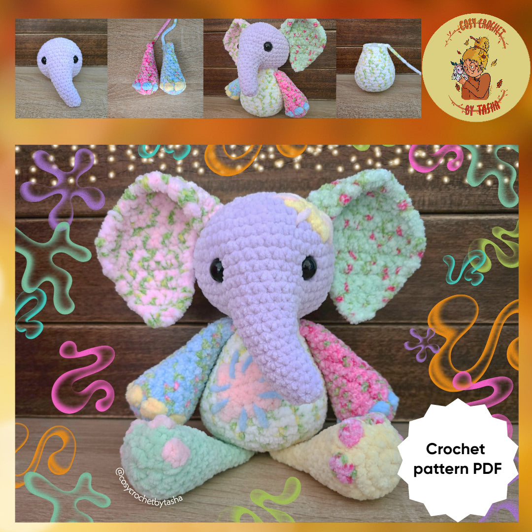 DIGITAL CROCHET PATTERN: Shabby Elephant