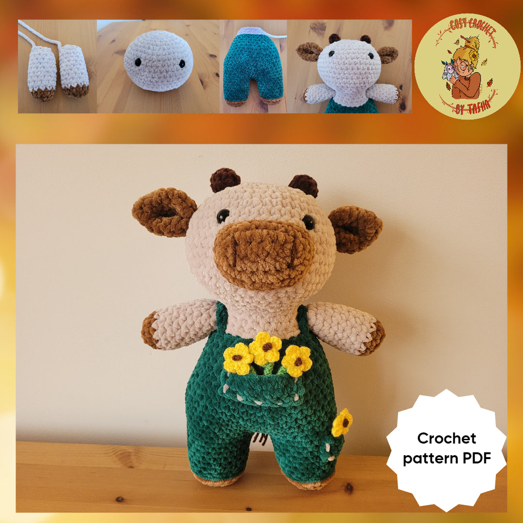 DIGITAL CROCHET PATTERN: Frankie the Farmer Cow
