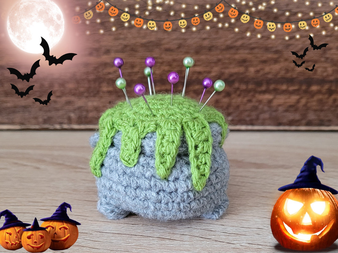 Spooky cauldron pin cushion