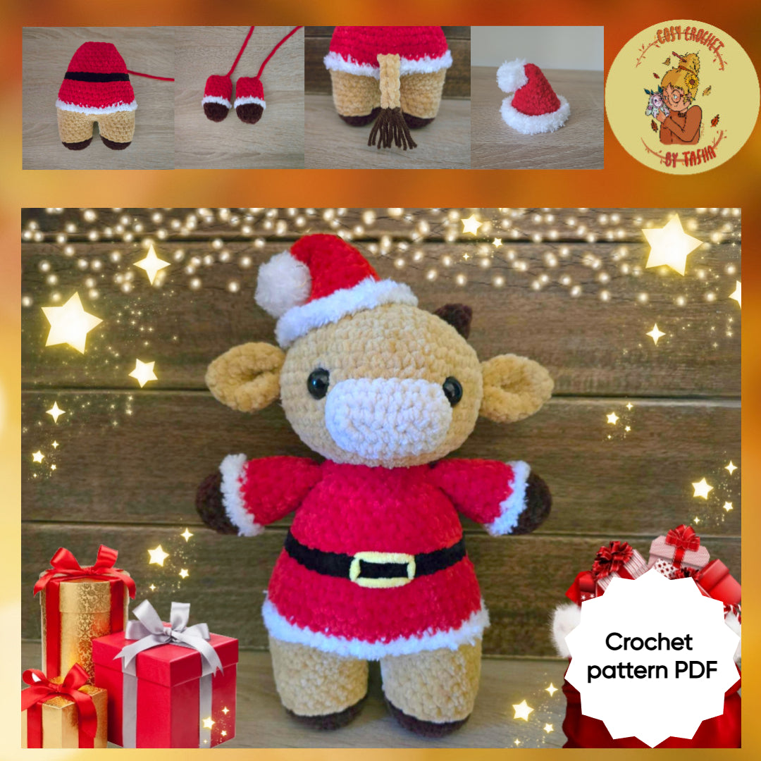 DIGITAL CROCHET PATTERN: Claus the Santa Cow