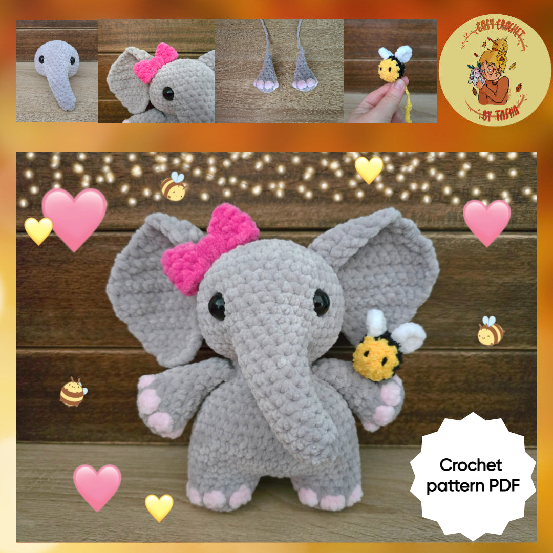 DIGITAL CROCHET PATTERN: Effie the Elephant & Bumble the Bee