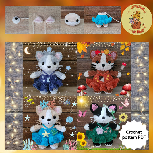 DIGITAL CROCHET PATTERN: Luna the night sky fairy, Aurelia the woodland fairy, Marina the ocean fairy & Posie the garden fairy (4-in-1)