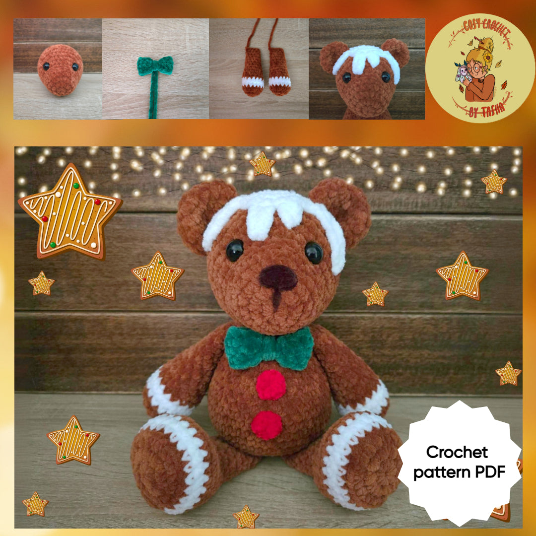 DIGITAL CROCHET PATTERN: Ginger the Gingerbread Teddy