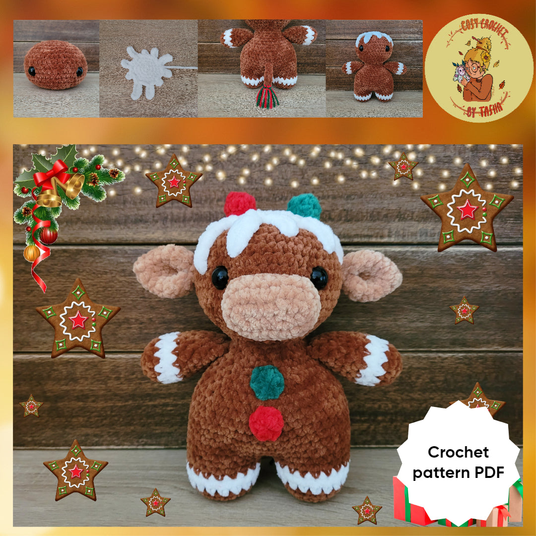 DIGITAL CROCHET PATTERN: Gumdrop the Gingerbread Cow