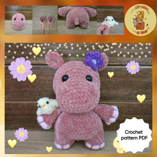 DIGITAL CROCHET PATTERN: Hattie the Hippo & Peep the Chick