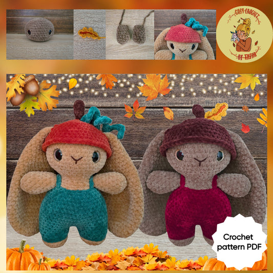 DIGITAL CROCHET PATTERN: Hazel & Pumpkino the autumn bunnies (2-in-1)