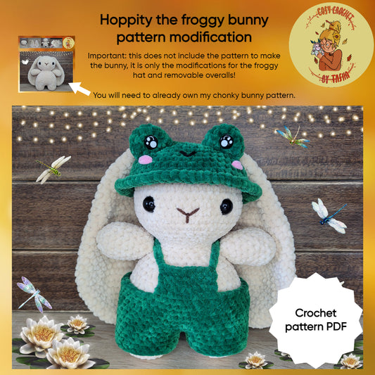 DIGITAL CROCHET PATTERN: Hoppity the Froggy Bunny - hat & removable overalls modification