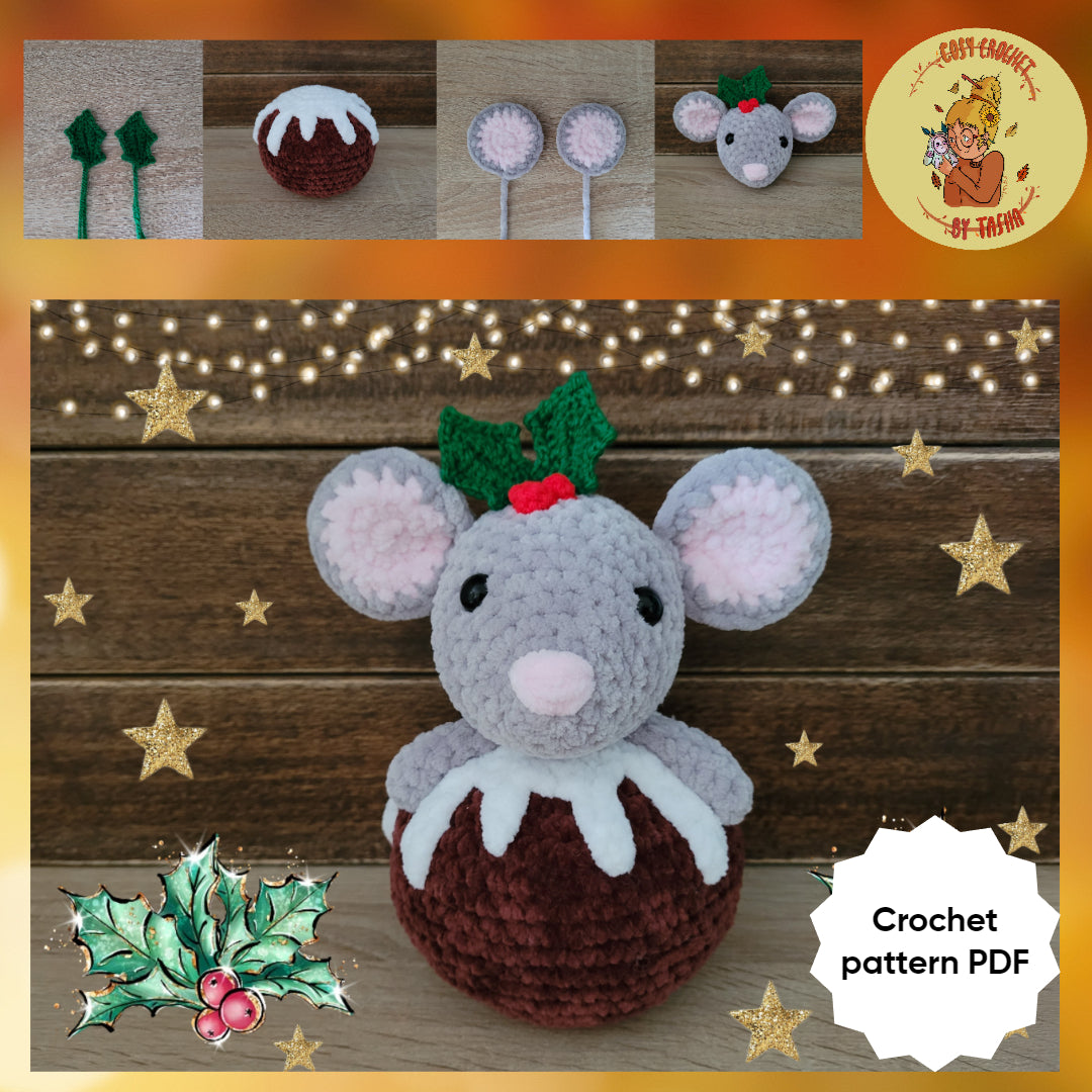 DIGITAL CROCHET PATTERN: Merry the Xmas Pudding Mouse