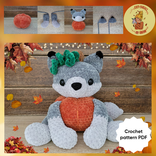 DIGITAL CROCHET PATTERN: Shadow the Pumpkin Wolf