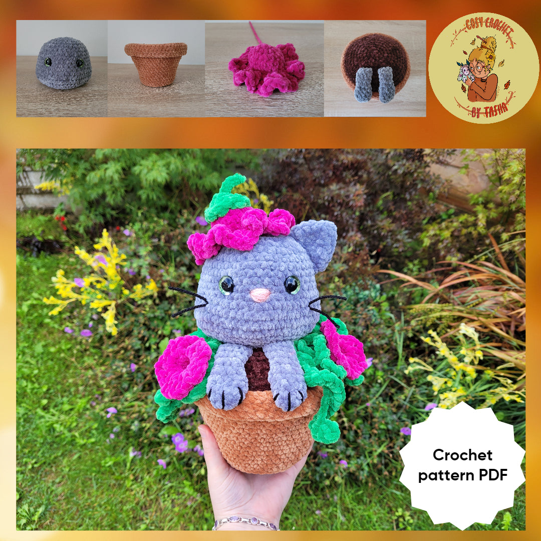 DIGITAL CROCHET PATTERN: Tinker the Flowerpot Kitty