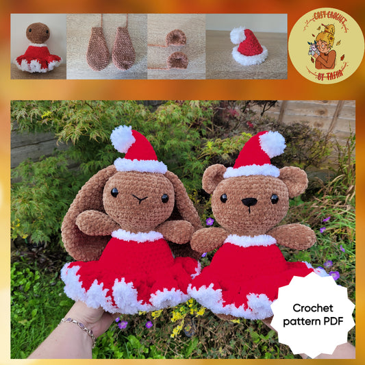 DIGITAL CROCHET PATTERN: Holly Bunny & Jolly Bear( 2-in-1)