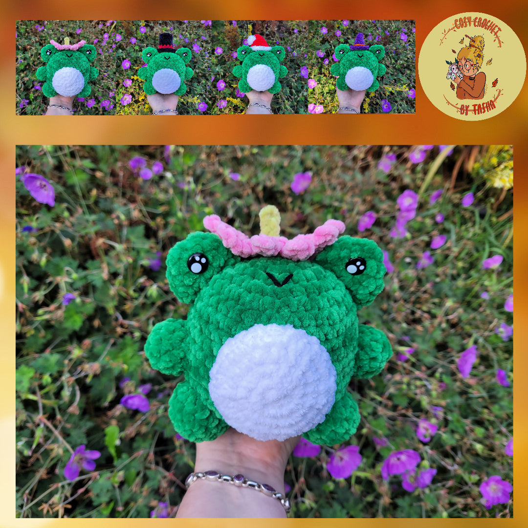 DIGITAL CROCHET PATTERN: Hoppy the Frog (includes 4 hat options)