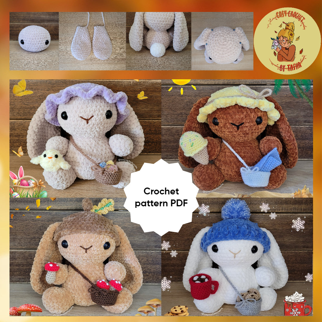 DIGITAL CROCHET PATTERN: Seasonal bunnies (4-in-1)